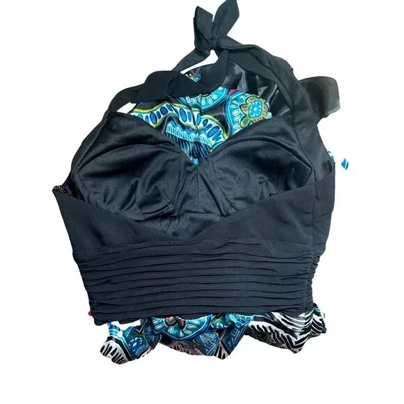 Signature by Sangria Size Small Black Blue Halter Dress Handkerchief Hem Bohemia - Picture 10 of 14
